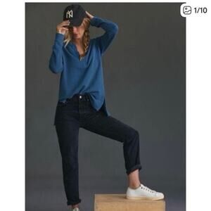 Pilcro Anthropologie Blue Split Hem Cozy Sweatshirt oversized size S